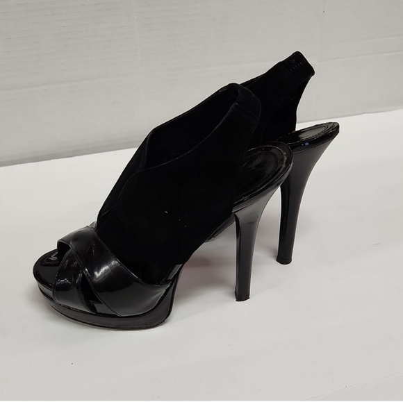 Fendi Black Suede/Patent Peeptoe Platform High Heel Slingback - Picture 6 of 11
